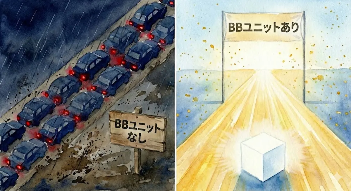 ソフトバンク光 遅い原因と解決策図解：IPv6高速ハイブリッド(BBユニットあり)とIPv4(BBユニットなし)の速度比較。